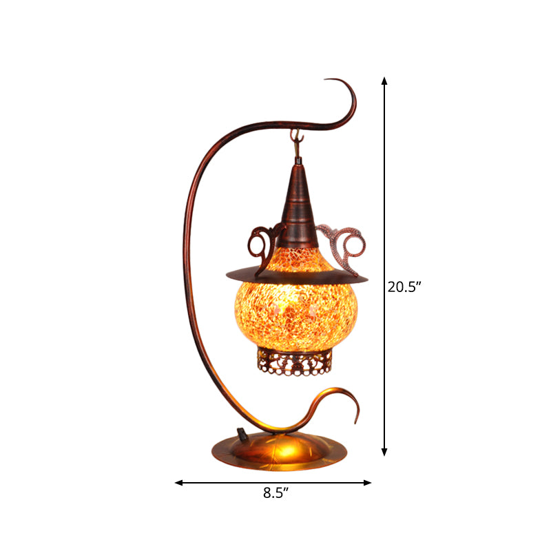 Stove Shaped Bedroom Night Light Art Deco Orange Glass 1 Light Table Lamp with Curly Arm Clearhalo 'Lamps' 'Table Lamps' Lighting' 359515