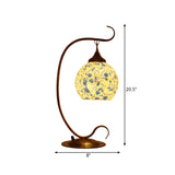 1 Head Global Table Light Traditional Blue Stained Glass Night Table Lamp with Curved Arm for Bedroom Clearhalo 'Lamps' 'Table Lamps' Lighting' 359520