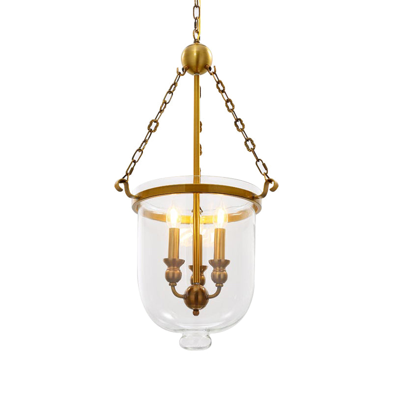 3 Bulbs Restaurant Hanging Pendant Modern Gold Down Lighting with Bell Clear Glass Shade, 14"/16" W Clearhalo 'Ceiling Lights' 'Chandeliers' 'Glass shade' 'Glass' 'Modern Chandeliers' 'Modern' 'Pendant Lights' Lighting' 359528