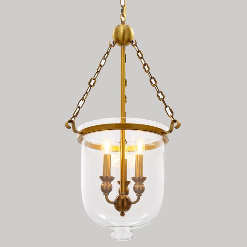3 Bulbs Restaurant Hanging Pendant Modern Gold Down Lighting with Bell Clear Glass Shade, 14"/16" W Clearhalo 'Ceiling Lights' 'Chandeliers' 'Glass shade' 'Glass' 'Modern Chandeliers' 'Modern' 'Pendant Lights' Lighting' 359529
