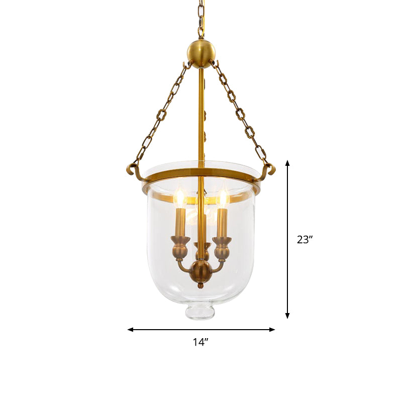 3 Bulbs Restaurant Hanging Pendant Modern Gold Down Lighting with Bell Clear Glass Shade, 14"/16" W Clearhalo 'Ceiling Lights' 'Chandeliers' 'Glass shade' 'Glass' 'Modern Chandeliers' 'Modern' 'Pendant Lights' Lighting' 359530
