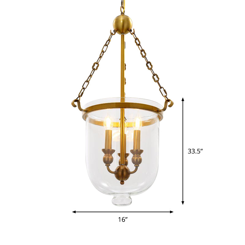 3 Bulbs Restaurant Hanging Pendant Modern Gold Down Lighting with Bell Clear Glass Shade, 14"/16" W Clearhalo 'Ceiling Lights' 'Chandeliers' 'Glass shade' 'Glass' 'Modern Chandeliers' 'Modern' 'Pendant Lights' Lighting' 359531
