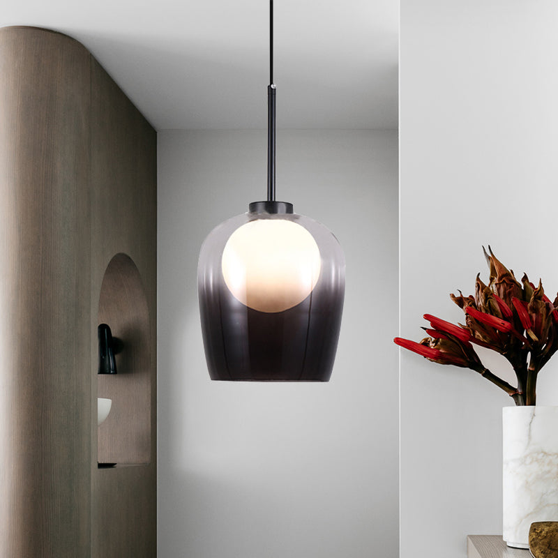 Smoke Gray Glass Dome Pendant Minimalism 1 Light LED White Suspension Lamp for Bedroom Clearhalo 'Ceiling Lights' 'Glass shade' 'Glass' 'Modern Pendants' 'Modern' 'Pendant Lights' 'Pendants' Lighting' 359533