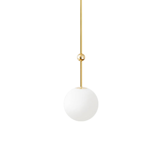 1 Head Bedroom Suspension Light Simple Gold LED Hanging Pendant with Ball Milk Glass Shade, 39"/47" H Clearhalo 'Ceiling Lights' 'Glass shade' 'Glass' 'Modern Pendants' 'Modern' 'Pendant Lights' 'Pendants' Lighting' 359563