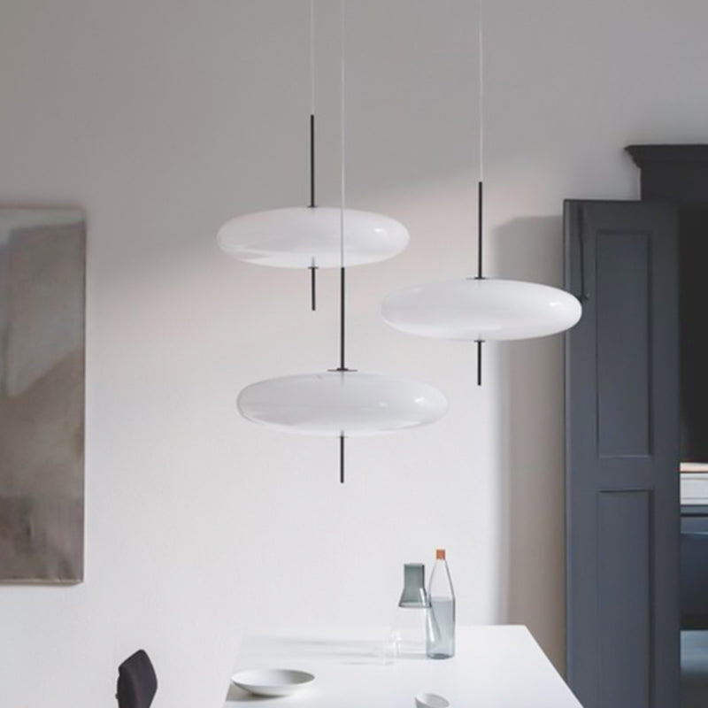 Modernism Circular Ceiling Pendant White Glass 1 Bulb Dining Room Hanging Light Kit White Clearhalo 'Ceiling Lights' 'Glass shade' 'Glass' 'Modern Pendants' 'Modern' 'Pendant Lights' 'Pendants' Lighting' 359572