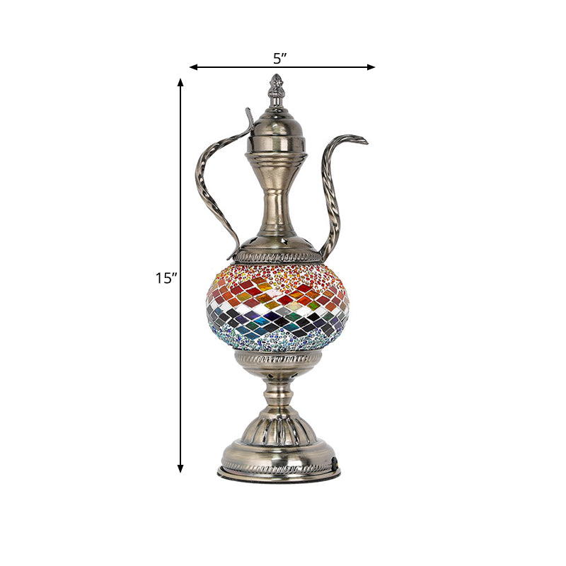 Vintage Teapot Shaped Night Table Lamp 1 Bulb Pink/Purple/Blue and Purple Stained Glass Nightstand Light for Bedroom Clearhalo 'Lamps' 'Table Lamps' Lighting' 359586