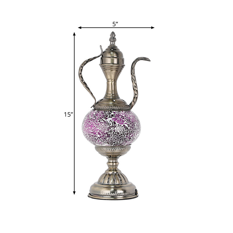 Vintage Teapot Shaped Night Table Lamp 1 Bulb Pink/Purple/Blue and Purple Stained Glass Nightstand Light for Bedroom Clearhalo 'Lamps' 'Table Lamps' Lighting' 359588