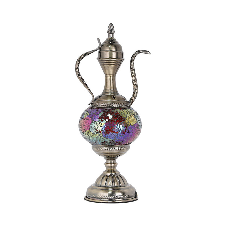 Vintage Teapot Shaped Night Table Lamp 1 Bulb Pink/Purple/Blue and Purple Stained Glass Nightstand Light for Bedroom Red-Purple Clearhalo 'Lamps' 'Table Lamps' Lighting' 359591