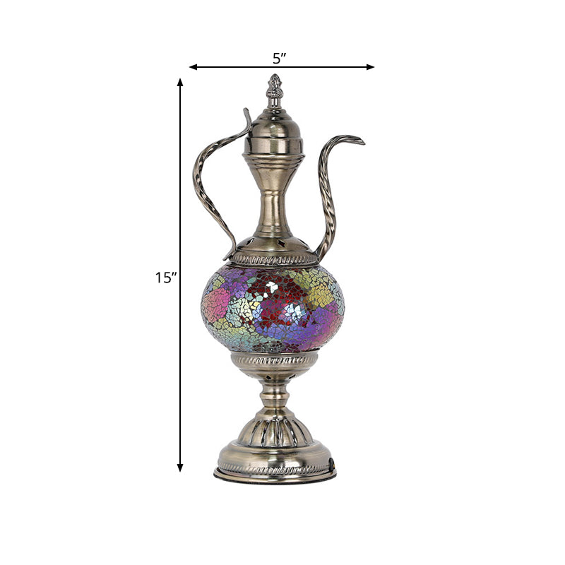 Vintage Teapot Shaped Night Table Lamp 1 Bulb Pink/Purple/Blue and Purple Stained Glass Nightstand Light for Bedroom Clearhalo 'Lamps' 'Table Lamps' Lighting' 359592