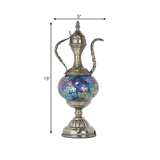 Vintage Teapot Shaped Night Table Lamp 1 Bulb Pink/Purple/Blue and Purple Stained Glass Nightstand Light for Bedroom Clearhalo 'Lamps' 'Table Lamps' Lighting' 359594