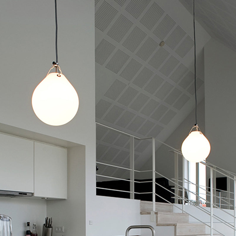 Minimalism Sphere Suspension Light White Glass 1 Head 7"/10" Wide Restaurant Pendant Lighting Clearhalo 'Ceiling Lights' 'Glass shade' 'Glass' 'Modern Pendants' 'Modern' 'Pendant Lights' 'Pendants' Lighting' 359602