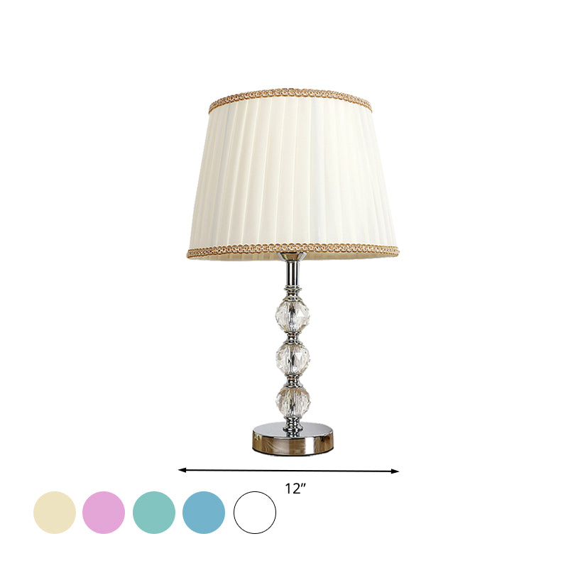 Crystal Globe Nightstand Light Minimalism 1 Light Living Room Table Lamp in White/Beige/Pink with Fabric Pleated Shade Clearhalo 'Lamps' 'Table Lamps' Lighting' 359656