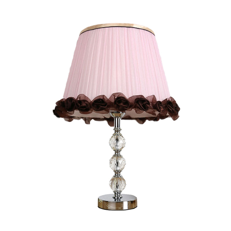 Crystal Globe Nightstand Light Minimalism 1 Light Living Room Table Lamp in White/Beige/Pink with Fabric Pleated Shade Clearhalo 'Lamps' 'Table Lamps' Lighting' 359659