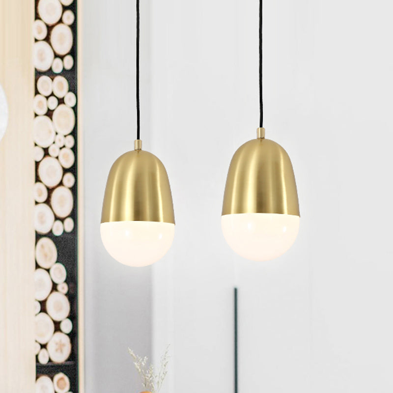 Metal Pill Hanging Lamp Minimalism 1 Bulb Brass Pendant Ceiling Light for Bedroom Clearhalo 'Ceiling Lights' 'Modern Pendants' 'Modern' 'Pendant Lights' 'Pendants' Lighting' 359668