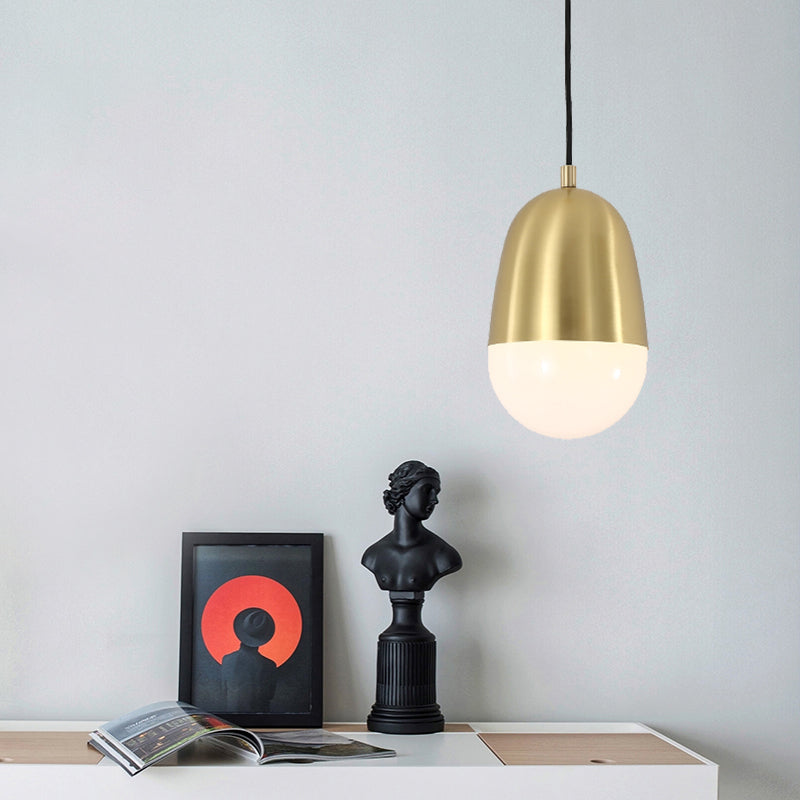 Metal Pill Hanging Lamp Minimalism 1 Bulb Brass Pendant Ceiling Light for Bedroom Clearhalo 'Ceiling Lights' 'Modern Pendants' 'Modern' 'Pendant Lights' 'Pendants' Lighting' 359669