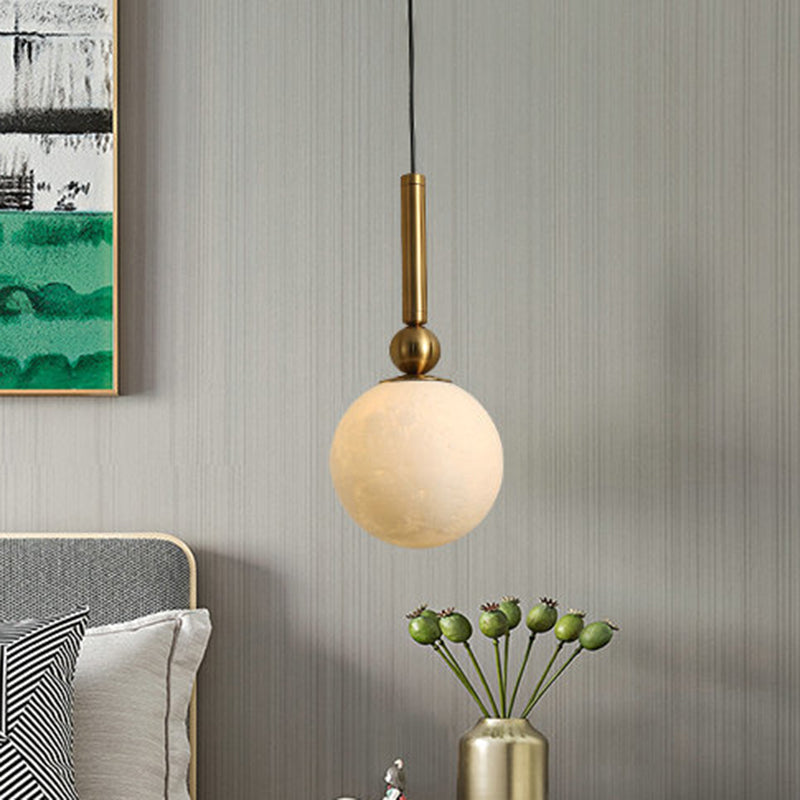 Orb LED Hanging Light Simple Opal Frosted Glass 1 Head Gold Pendant Lighting Fixture for Bedroom Clearhalo 'Ceiling Lights' 'Close To Ceiling Lights' 'Glass shade' 'Glass' 'Modern Pendants' 'Modern' 'Pendant Lights' 'Pendants' Lighting' 359680