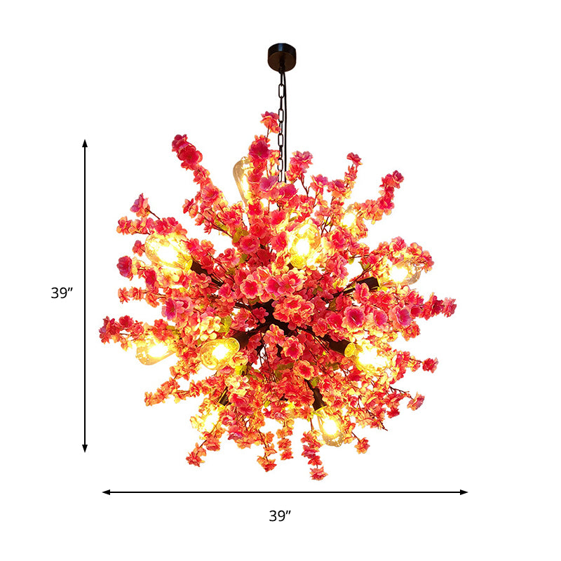 Peach 12 Lights Chandelier Lighting Vintage Metal Flower LED Hanging Pendant Light Clearhalo 'Cast Iron' 'Ceiling Lights' 'Chandeliers' 'Industrial Chandeliers' 'Industrial' 'Metal' 'Middle Century Chandeliers' 'Rustic Chandeliers' 'Tiffany' Lighting' 359875