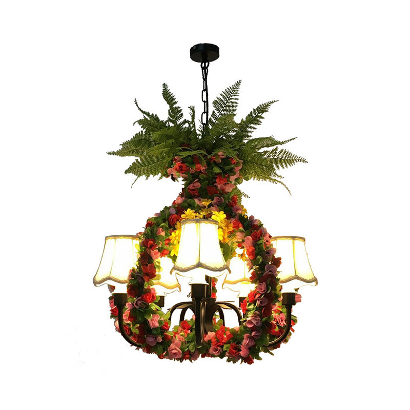 5 Lights Chandelier Lighting Fixture Industrial Flower Fabric LED Hanging Lamp in Black Clearhalo 'Ceiling Lights' 'Chandeliers' 'Industrial Chandeliers' 'Industrial' 'Middle Century Chandeliers' 'Tiffany' Lighting' 359889