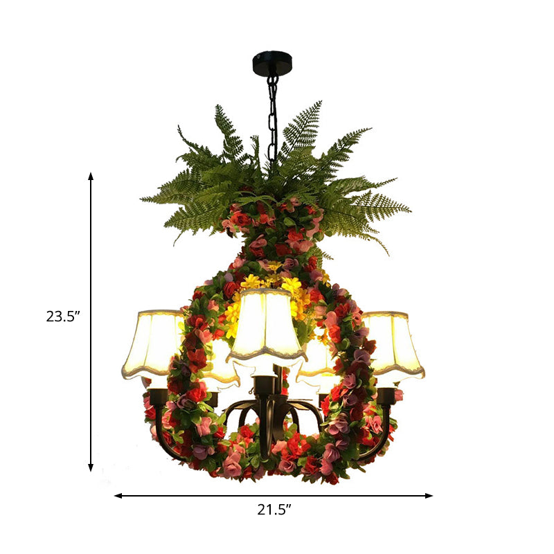 5 Lights Chandelier Lighting Fixture Industrial Flower Fabric LED Hanging Lamp in Black Clearhalo 'Ceiling Lights' 'Chandeliers' 'Industrial Chandeliers' 'Industrial' 'Middle Century Chandeliers' 'Tiffany' Lighting' 359890