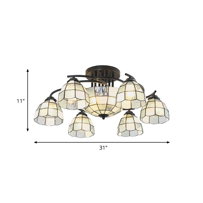 Frosted Glass White/Yellow/Blue Semi-Flush Mount Light Domed/Cone/Bell 9/11 Lights Tiffany Style Ceiling Fixture for Living Room Clearhalo 'Ceiling Lights' 'Close To Ceiling Lights' 'Close to ceiling' 'Glass shade' 'Glass' 'Pendant Lights' 'Semi-flushmount' 'Tiffany close to ceiling' 'Tiffany' Lighting' 360635