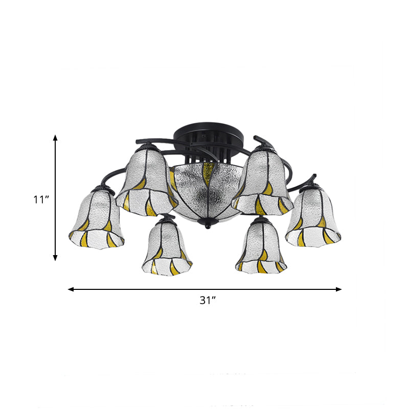 Frosted Glass White/Yellow/Blue Semi-Flush Mount Light Domed/Cone/Bell 9/11 Lights Tiffany Style Ceiling Fixture for Living Room Clearhalo 'Ceiling Lights' 'Close To Ceiling Lights' 'Close to ceiling' 'Glass shade' 'Glass' 'Pendant Lights' 'Semi-flushmount' 'Tiffany close to ceiling' 'Tiffany' Lighting' 360645
