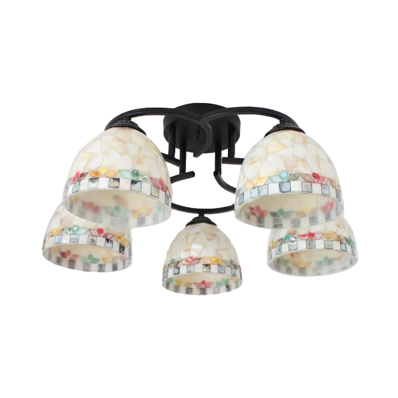 5 Lights Kitchen Semi Flush Light Tiffany Beige/White Ceiling Lamp with Dome Shell Shade for Kitchen Clearhalo 'Ceiling Lights' 'Close To Ceiling Lights' 'Close to ceiling' 'Semi-flushmount' 'Tiffany close to ceiling' 'Tiffany' Lighting' 360693