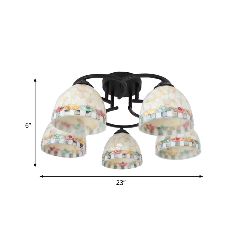 5 Lights Kitchen Semi Flush Light Tiffany Beige/White Ceiling Lamp with Dome Shell Shade for Kitchen Clearhalo 'Ceiling Lights' 'Close To Ceiling Lights' 'Close to ceiling' 'Semi-flushmount' 'Tiffany close to ceiling' 'Tiffany' Lighting' 360695