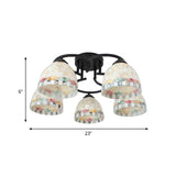 5 Lights Kitchen Semi Flush Light Tiffany Beige/White Ceiling Lamp with Dome Shell Shade for Kitchen Clearhalo 'Ceiling Lights' 'Close To Ceiling Lights' 'Close to ceiling' 'Semi-flushmount' 'Tiffany close to ceiling' 'Tiffany' Lighting' 360695