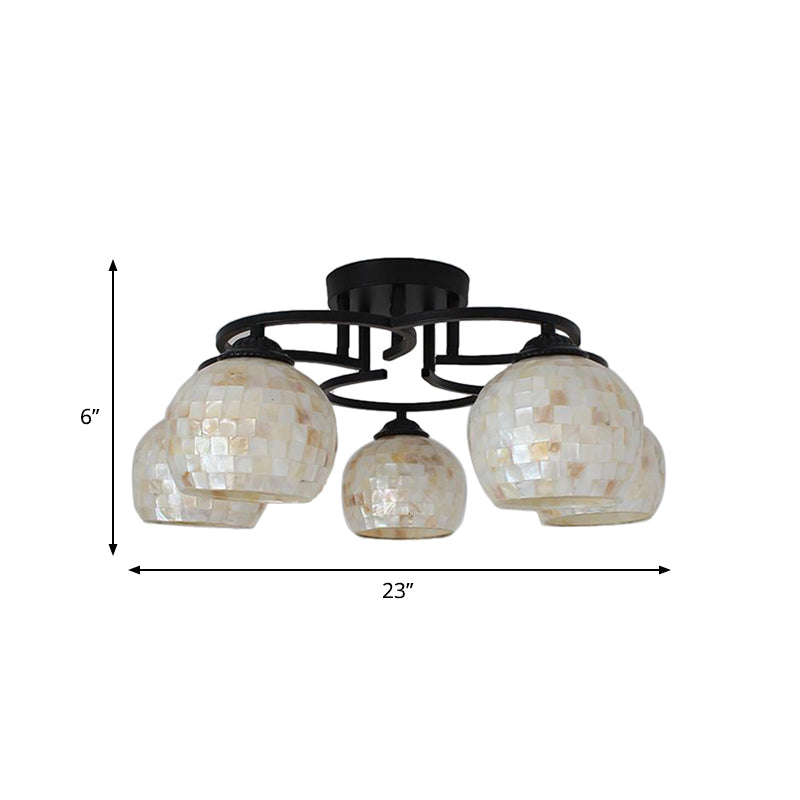 5 Lights Kitchen Semi Flush Light Tiffany Beige/White Ceiling Lamp with Dome Shell Shade for Kitchen Clearhalo 'Ceiling Lights' 'Close To Ceiling Lights' 'Close to ceiling' 'Semi-flushmount' 'Tiffany close to ceiling' 'Tiffany' Lighting' 360698