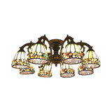 Tiffany Dome Semi Flush 5/8 Lights Stained Art Glass Close to Ceiling Lighting in Green Clearhalo 'Ceiling Lights' 'Close To Ceiling Lights' 'Close to ceiling' 'Glass shade' 'Glass' 'Semi-flushmount' 'Tiffany close to ceiling' 'Tiffany' Lighting' 360702