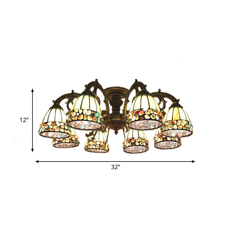 Tiffany Dome Semi Flush 5/8 Lights Stained Art Glass Close to Ceiling Lighting in Green Clearhalo 'Ceiling Lights' 'Close To Ceiling Lights' 'Close to ceiling' 'Glass shade' 'Glass' 'Semi-flushmount' 'Tiffany close to ceiling' 'Tiffany' Lighting' 360703