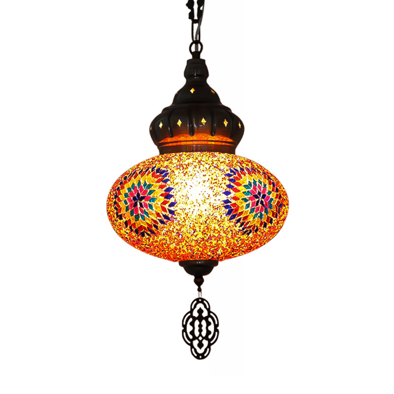 Oval Cut Glass Suspension Light Turkish 1 Bulb Restaurant Pendant Lamp in Orange Clearhalo 'Ceiling Lights' 'Pendant Lights' 'Pendants' Lighting' 360730