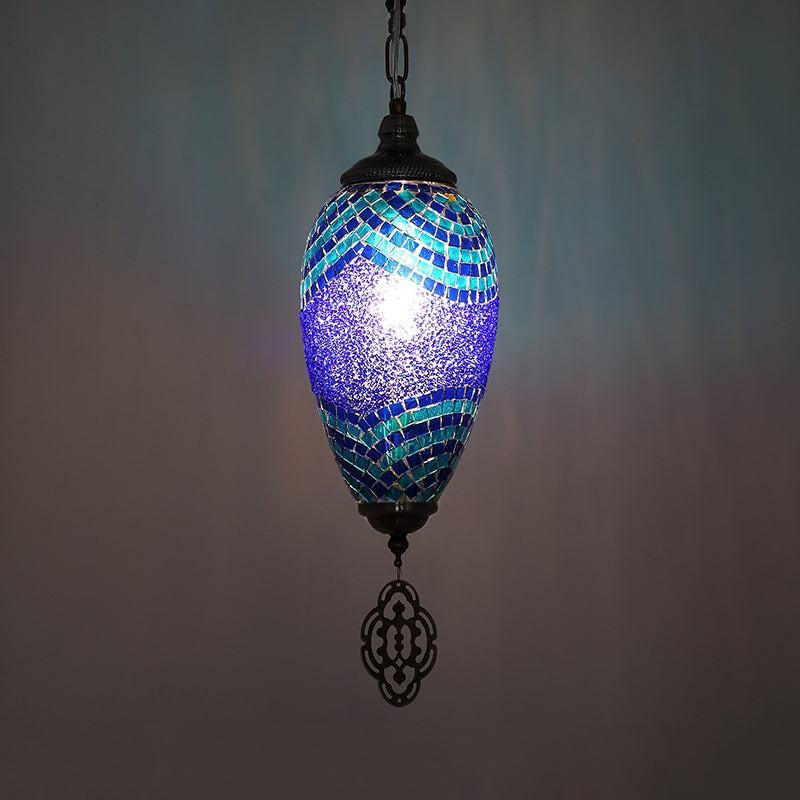 Traditional Droplet Pendant Lamp 1 Head Stained Glass Ceiling Light in Blue and Purple Clearhalo 'Ceiling Lights' 'Pendant Lights' 'Pendants' Lighting' 360732