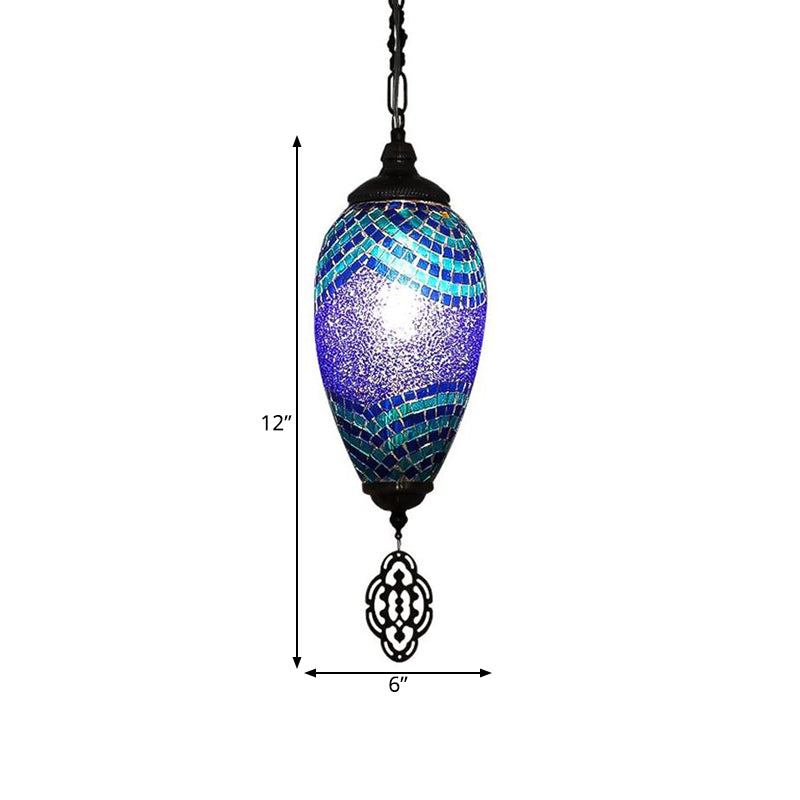 Traditional Droplet Pendant Lamp 1 Head Stained Glass Ceiling Light in Blue and Purple Clearhalo 'Ceiling Lights' 'Pendant Lights' 'Pendants' Lighting' 360736