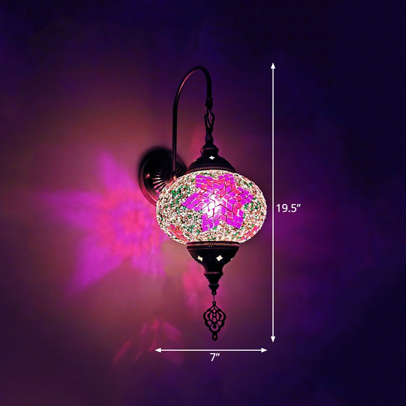 Stained Glass Globe Wall Sconce Decorative 1 Head Indoor Wall Mounted Lamp in Red/Sky Blue/Purple Clearhalo 'Wall Lamps & Sconces' 'Wall Lights' Lighting' 360765