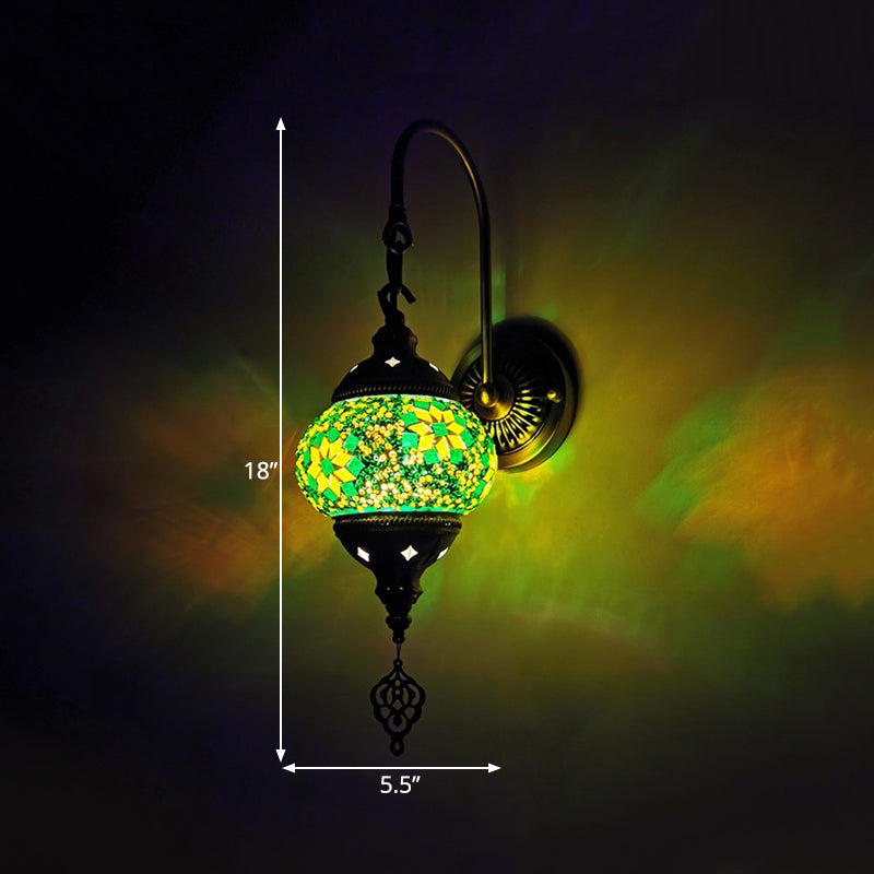 Decorative Globe Wall Sconce Light 1 Head Multicolored Stained Glass Wall Lighting Fixture in Yellow/Green/Gold Clearhalo 'Wall Lamps & Sconces' 'Wall Lights' Lighting' 360777