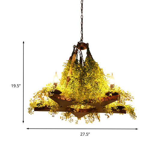 Candle Metal Chandelier Lighting Industrial 5 Lights Restaurant LED Plant Ceiling Lamp in Green Clearhalo 'Cast Iron' 'Ceiling Lights' 'Chandeliers' 'Industrial Chandeliers' 'Industrial' 'Metal' 'Middle Century Chandeliers' 'Rustic Chandeliers' 'Tiffany' Lighting' 360866