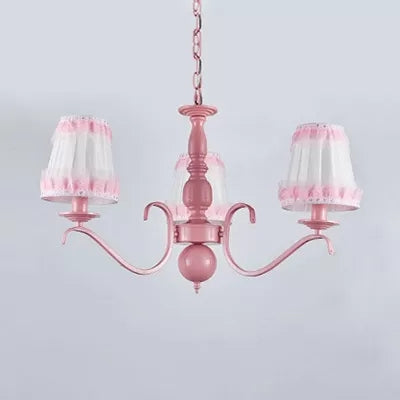 Kids Trapezoid Shade Chandelier with Lace Metal Hanging Lamp in Pink for Restaurant Clearhalo 'Ceiling Lights' 'Chandeliers' Lighting' options 36087