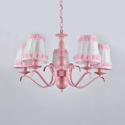 Kids Trapezoid Shade Chandelier with Lace Metal Hanging Lamp in Pink for Restaurant Clearhalo 'Ceiling Lights' 'Chandeliers' Lighting' options 36089