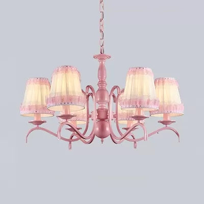 Kids Trapezoid Shade Chandelier with Lace Metal Hanging Lamp in Pink for Restaurant Clearhalo 'Ceiling Lights' 'Chandeliers' Lighting' options 36090