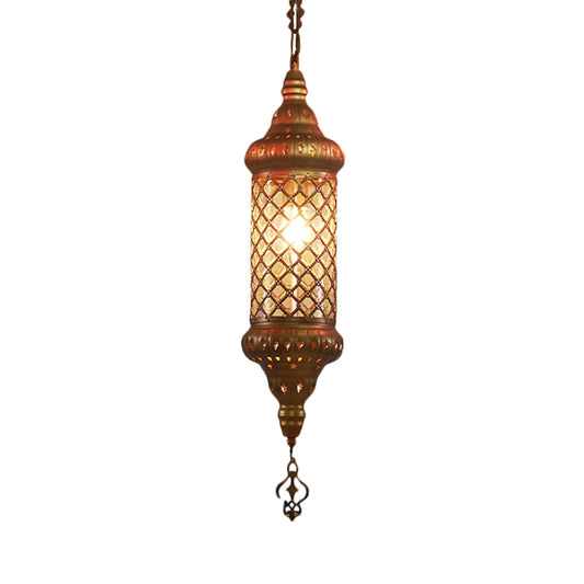 1 Bulb Lantern Hanging Pendant Light Traditional Red/Yellow/Blue Glass Ceiling Suspension Lamp for Restaurant Clearhalo 'Ceiling Lights' 'Pendant Lights' 'Pendants' Lighting' 360982
