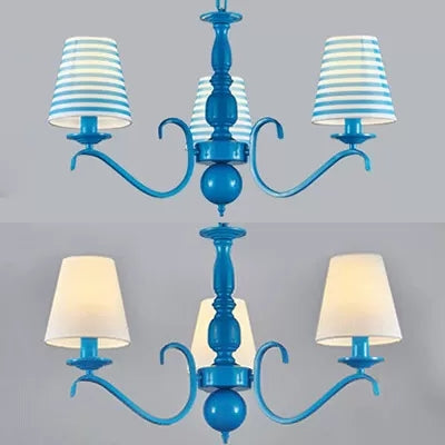Modern Blue Pendant Lamp with Tapered Shade 3 Bulbs Metal Chandelier for Boys Bedroom Clearhalo 'Ceiling Lights' 'Chandeliers' Lighting' options 36098