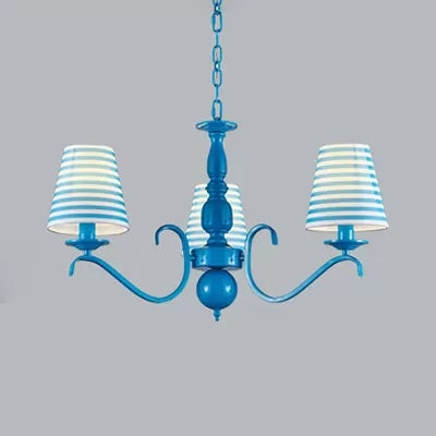 Modern Blue Pendant Lamp with Tapered Shade 3 Bulbs Metal Chandelier for Boys Bedroom Clearhalo 'Ceiling Lights' 'Chandeliers' Lighting' options 36099