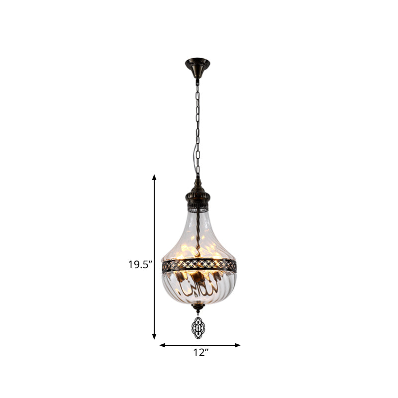 Clear Prismatic Glass Teardrop/Globe Ceiling Lamp Turkish 1 Head Restaurant Suspension Pendant Light, 18"/19.5" H Clearhalo 'Ceiling Lights' 'Close To Ceiling Lights' 'Glass shade' 'Glass' 'Pendant Lights' 'Pendants' Lighting' 360995