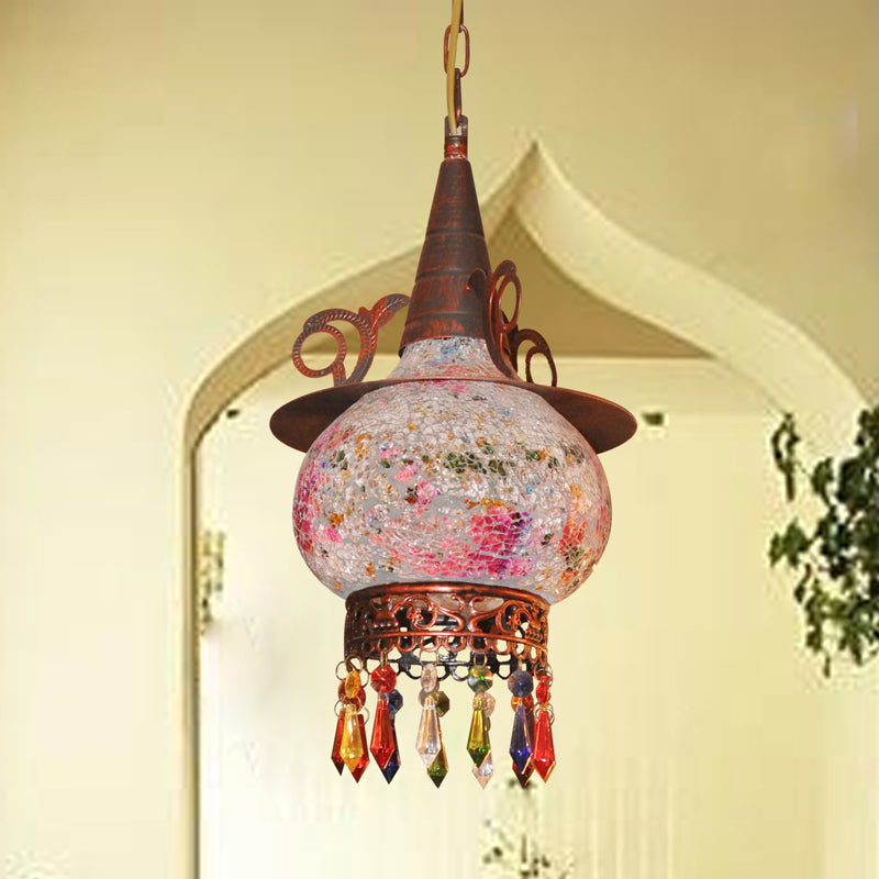 Lantern Porch Pendant Lighting Traditional Cut Glass 1 Head White and Red/Yellow Hanging Ceiling Light Clearhalo 'Ceiling Lights' 'Pendant Lights' 'Pendants' Lighting' 361006