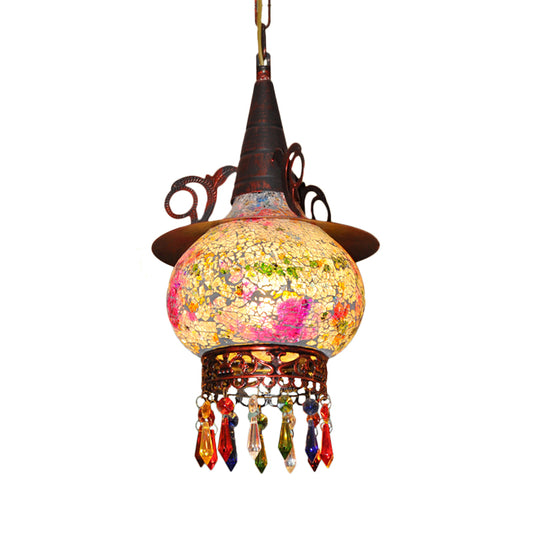 Lantern Porch Pendant Lighting Traditional Cut Glass 1 Head White and Red/Yellow Hanging Ceiling Light Clearhalo 'Ceiling Lights' 'Pendant Lights' 'Pendants' Lighting' 361009