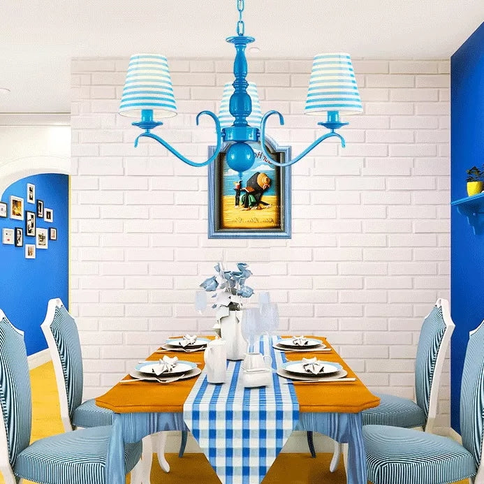 Modern Blue Pendant Lamp with Tapered Shade 3 Bulbs Metal Chandelier for Boys Bedroom Clearhalo 'Ceiling Lights' 'Chandeliers' Lighting' options 36101