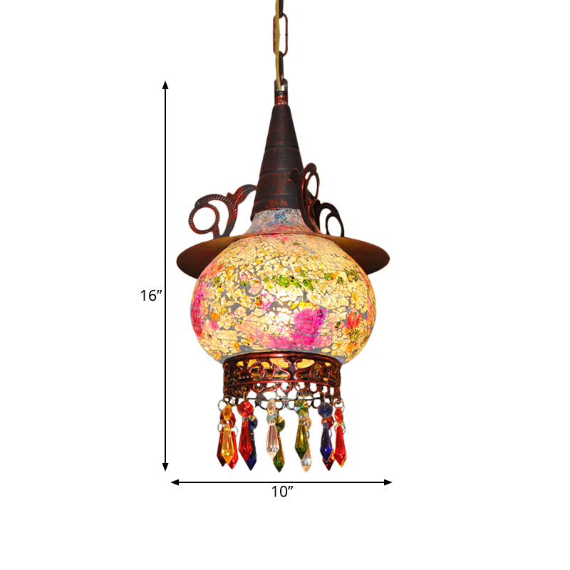 Lantern Porch Pendant Lighting Traditional Cut Glass 1 Head White and Red/Yellow Hanging Ceiling Light Clearhalo 'Ceiling Lights' 'Pendant Lights' 'Pendants' Lighting' 361010