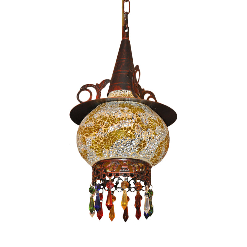 Lantern Porch Pendant Lighting Traditional Cut Glass 1 Head White and Red/Yellow Hanging Ceiling Light Clearhalo 'Ceiling Lights' 'Pendant Lights' 'Pendants' Lighting' 361013