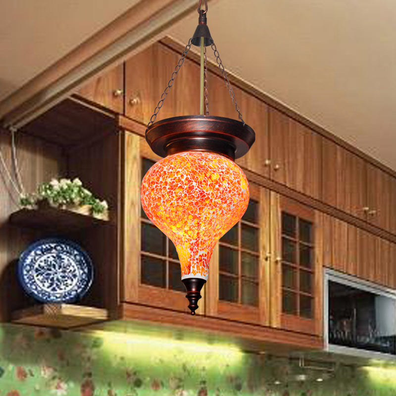 Traditional Urn Hanging Pendant 1 Head Multicolored Stained Glass Suspended Lighting Fixture in Orange Red Clearhalo 'Ceiling Lights' 'Pendant Lights' 'Pendants' Lighting' 361025